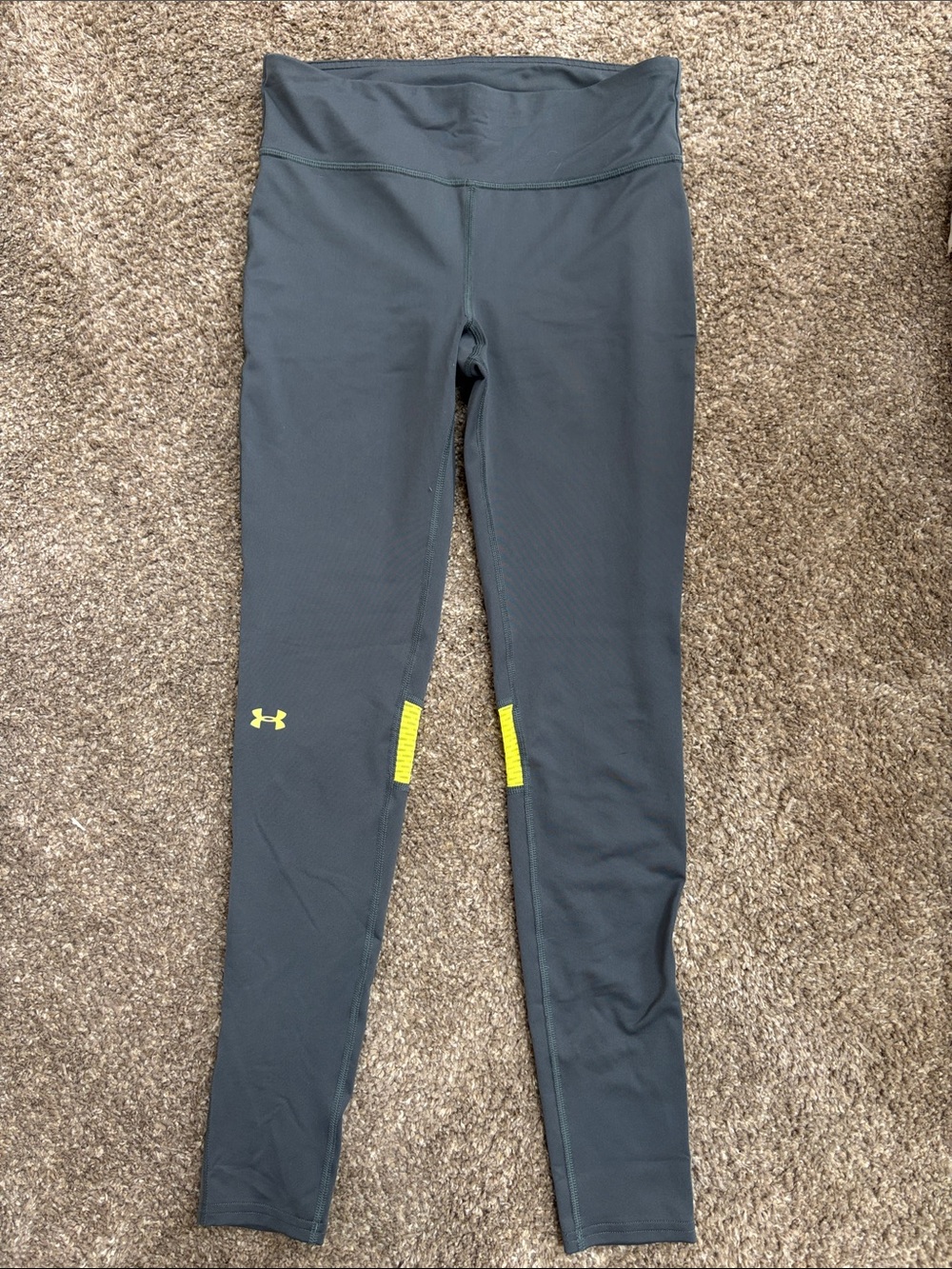 Under Armour Women’s Charcoal Leggings with Neon Yellow Accents